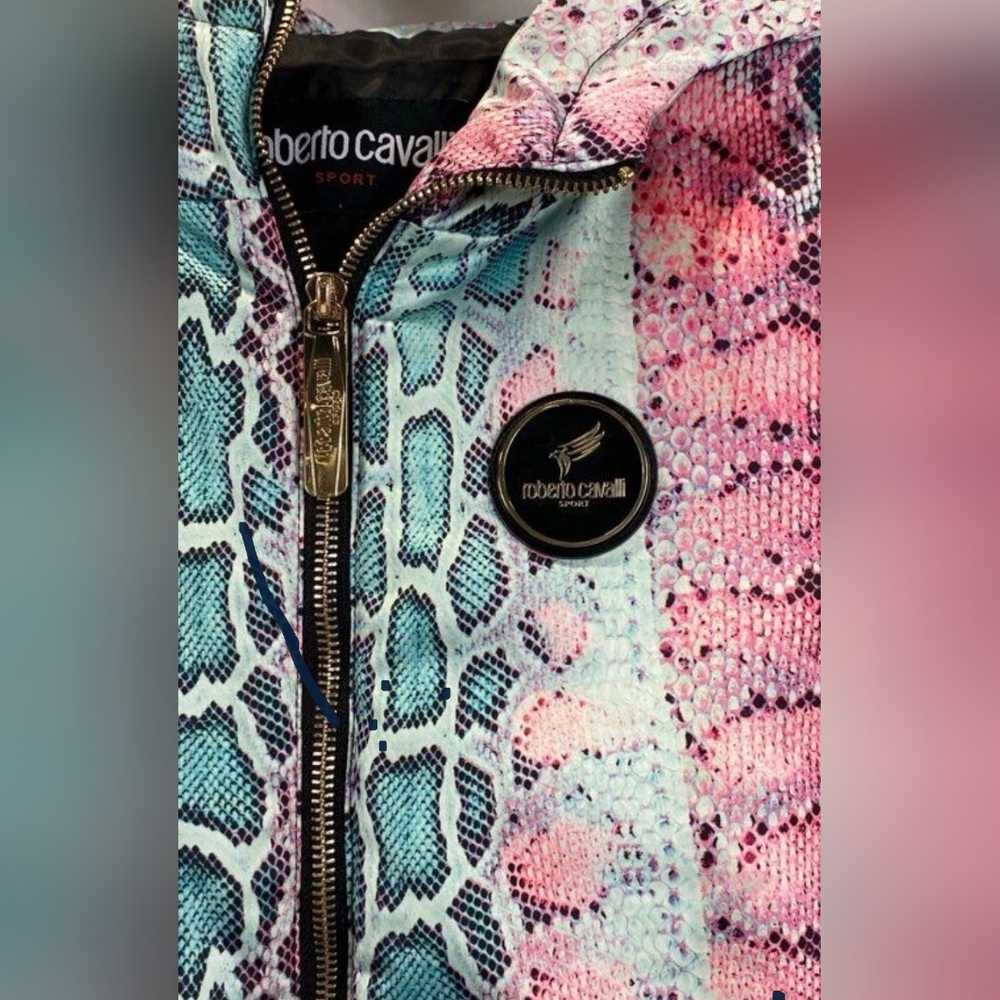 Sale Roberto Cavalli Womens Pink Snakeskin Hooded Jacket Outerwear Sport M - Picture 4 of 6